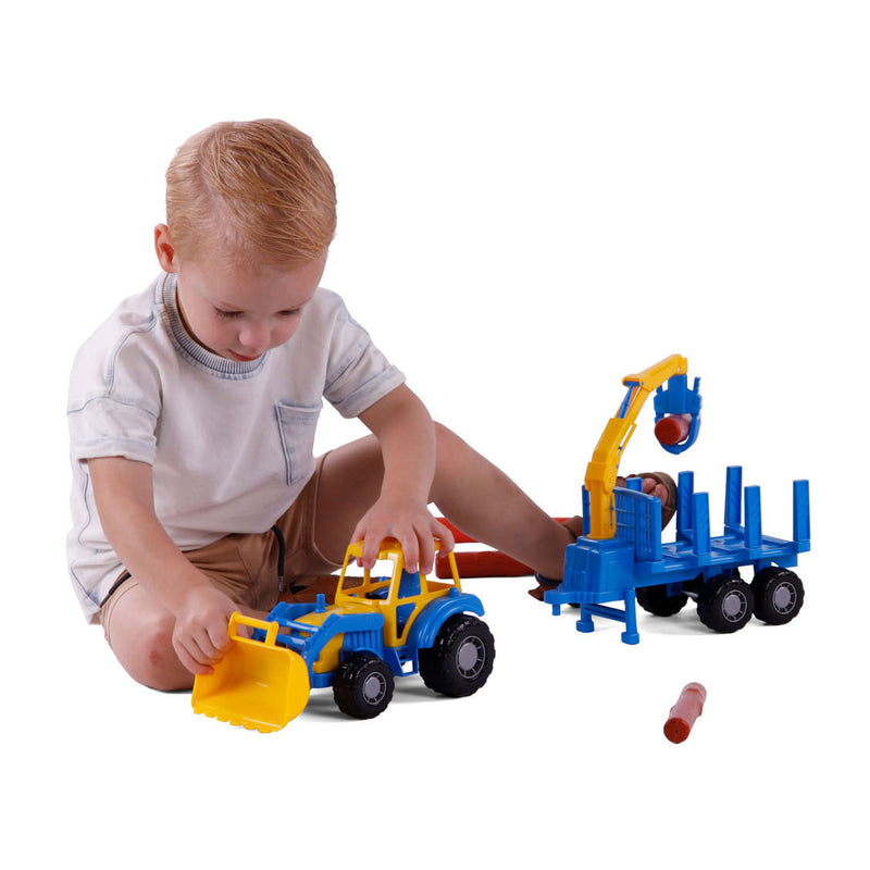 Load image into Gallery viewer, Cavallino junior tractor met kraan aanhangwagen en hout, 46cm
