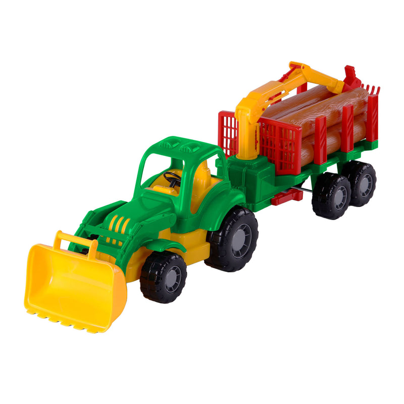Load image into Gallery viewer, Cavallino klassieke tractor met aanhangwagen en hout, 61cm
