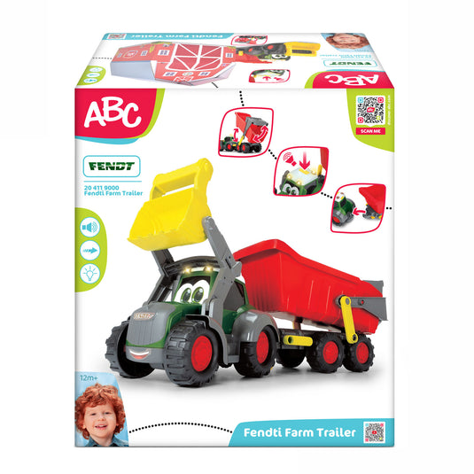 Dickie abc fendti tractor met aanhanger en boerderij