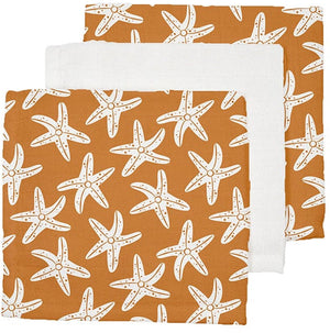 Swim essentials hydrofiele monddoekjes met zeesterrenprint - hydrofiele doeken - set 3 stuks - 25x25 cm