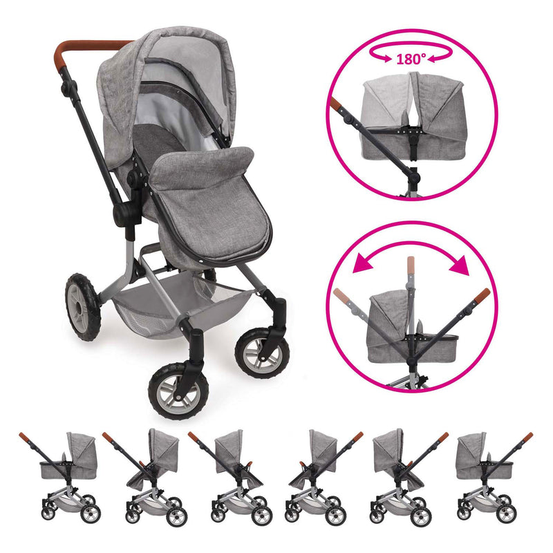 Load image into Gallery viewer, 2-in-1 poppenwagen met tas - grijs
