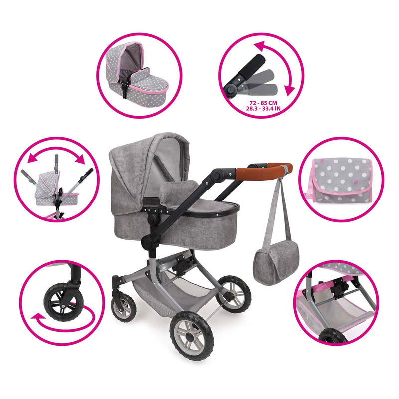 Load image into Gallery viewer, 2-in-1 poppenwagen met tas - grijs
