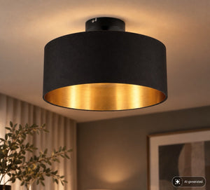 B.k.licht - plafondlamp - zwart-gouden - rond - decoratieve lamp - met e27 fitting - ø30cm
