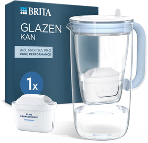 Brita - glass jug waterfilterkan - 2,5l - blauw - glazen waterkan - incl. 1 maxtra pro pure performance filterpatroon