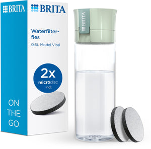 Brita - drinkfles vital voor volwassenen - 0,6l - lichtgroen - inclusief 2 microdisc filterpatronen - ideaal voor drinkflessen