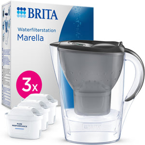 Brita - waterfilterkan - marella cool - 2,4l - grijs - incl. 3 maxtra pro all-in-1 waterfilterpatronen - voordeelverpakking