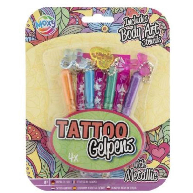 Load image into Gallery viewer, Moxy tattoo gelpennen metallic met sjabloon set a 4
