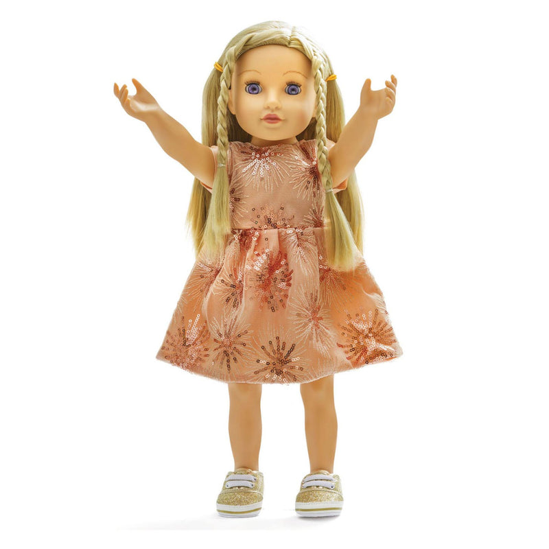 Load image into Gallery viewer, Heless poppen glitterjurk rose gold, 28-35 cm

