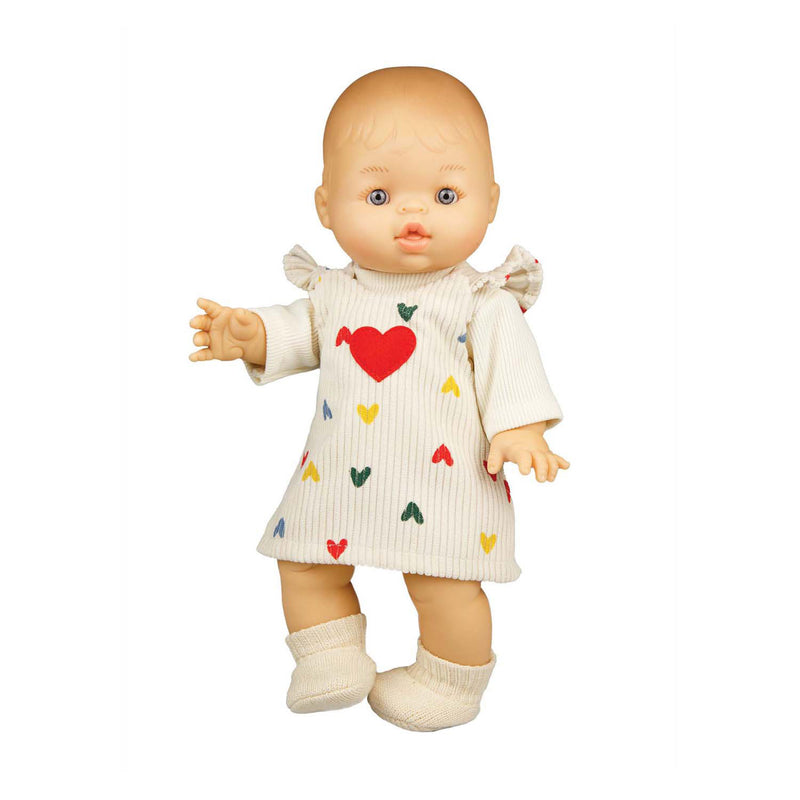 Load image into Gallery viewer, Heless poppen ribfluwelen jurk hartjesconfetti, 35-45 cm
