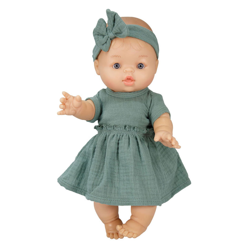 Load image into Gallery viewer, Heless meisjes babypop met groen jurkje - 34cm
