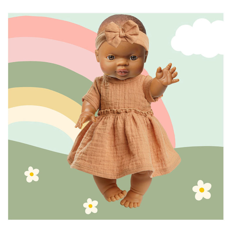 Load image into Gallery viewer, Heless meisjes babypop met bruin jurkje - 34cm
