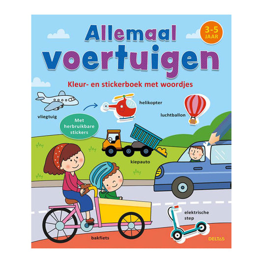 Deltas kleur- en stickerboek met woordjes allemaal voertuigen (3-5)