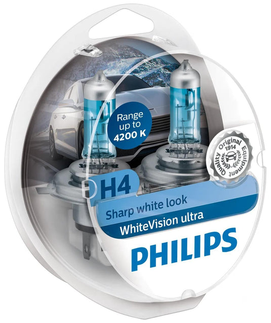 Philips hauptlampe white vision ultra lamp h4 12v kit white visors. ult