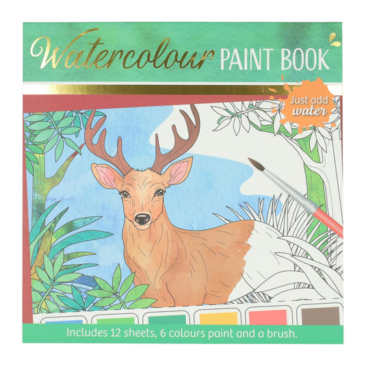 Wins holland waterverfkleurblok volwassenen - bosdieren - incl penseel en 6 kleuren waterverf