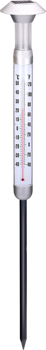 Grundig tuin buiten thermometer - met solar verlichting - 97 cm - thermometers - verlichting voor in de tuin