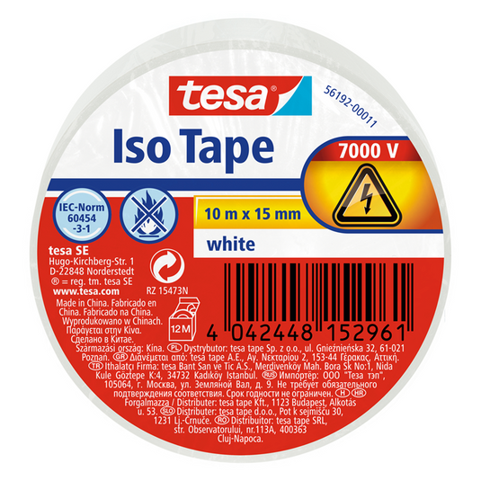 Tesa 1067797 - electrische isolatie 10m x 15mm wit | 10 stuks