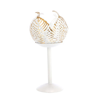 No brand theelichthouder op voet leaf lina crème goud metaal 10x10x21cm | 2 stuks