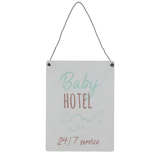 Wandversiering baby hotel metaal 15x20cm