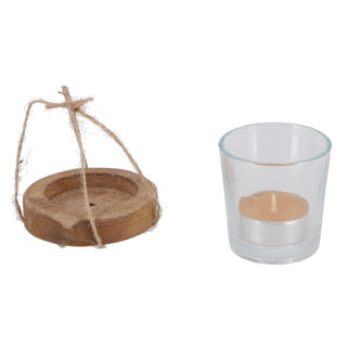 Load image into Gallery viewer, No brand theelichthouder maro helder naturel glas hout 7,5x7,5x7cm
