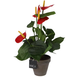 Edelman kunstplant anthurium rood in pot
