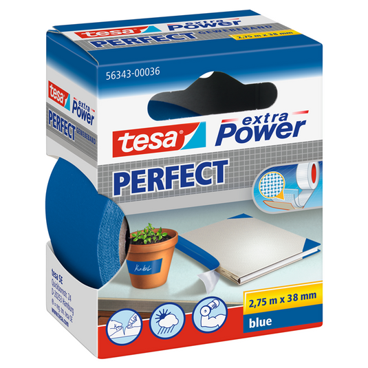 Tesa perfect 56343-00036-03 textieltape extra power blauw (l x b) 2.75 m x 38 mm 1 stuk(s)