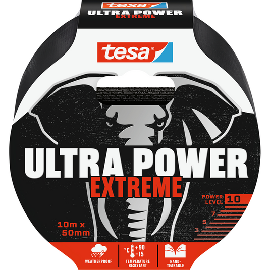 Tesa ultra power extreme - reparatietape - 10m x 50mm - zwart - uv- en weerbestendig
