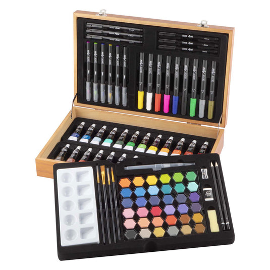 Creative craft group luxe houten tekenkoffer - 92-delig