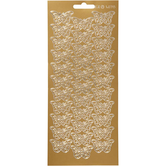 Stickers, vlinders, vel 10x23 cm, goud, 1 vel