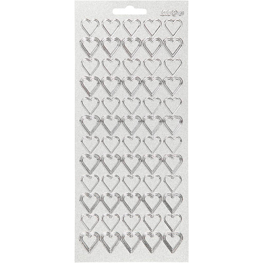 Stickers, harten, vel 10x23 cm, zilver, 1 vel