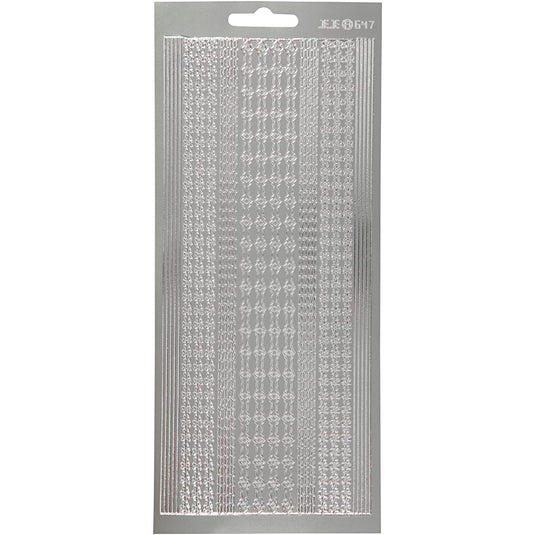 Stickers, randen, vel 10x23 cm, zilver, 1 vel