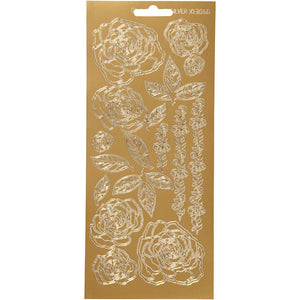 Stickers, rozen, vel 10x23 cm, goud, 1 vel