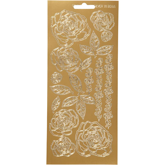 Stickers, rozen, vel 10x23 cm, goud, 1 vel