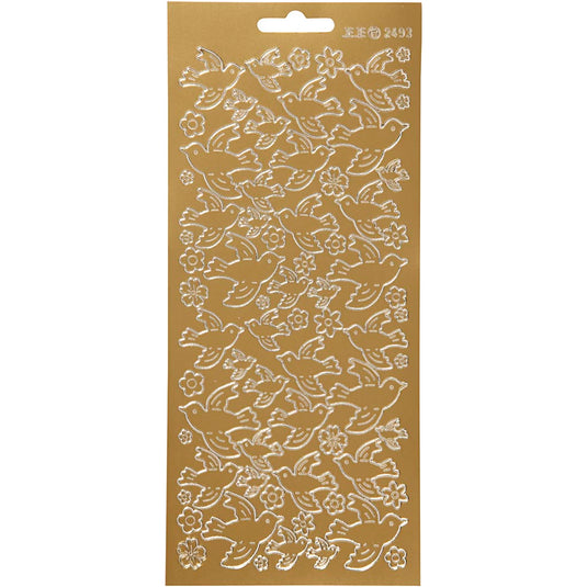 Stickers, duiven, vel 10x23 cm, goud, 1 vel
