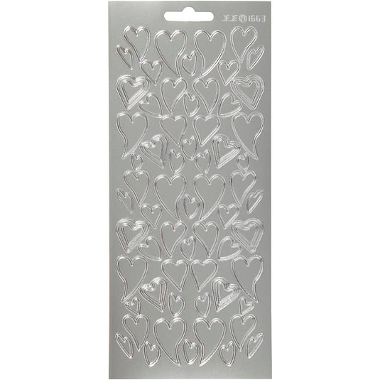Stickers, harten, vel 10x23 cm, zilver, 1 vel