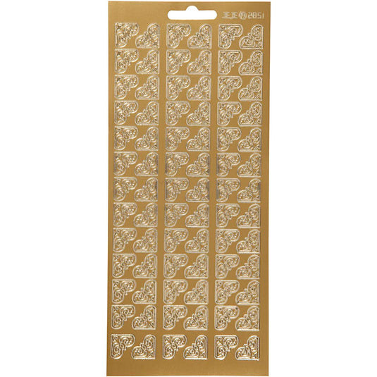 Stickers, hoeken, vel 10x23 cm, goud, 1 vel