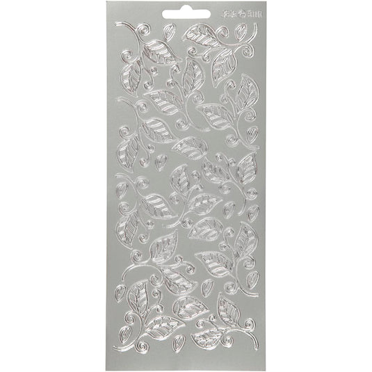 Stickers, bladeren, vel 10x23 cm, zilver, 1 vel