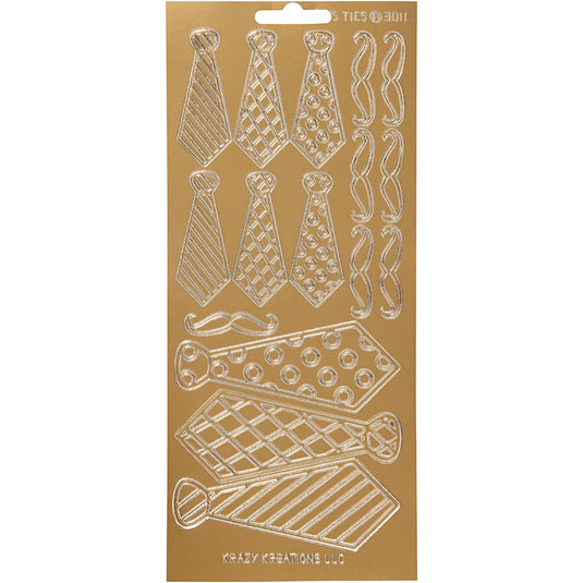 Stickers, stropdassen, vel 10x23 cm, goud, 1 vel
