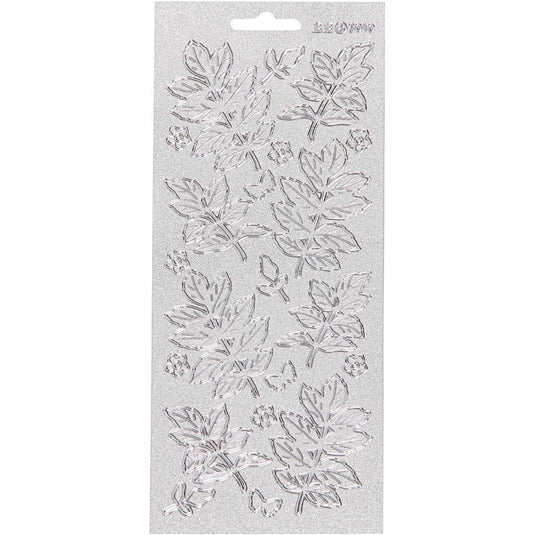 Stickers, bladeren, vel 10x23 cm, zilver, 1 vel