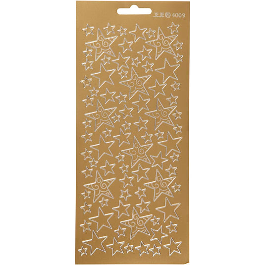 Stickers, sterren, vel 10x23 cm, goud, 1 vel