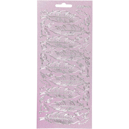Stickers, veren, vel 10x23 cm, zilver, 1 vel
