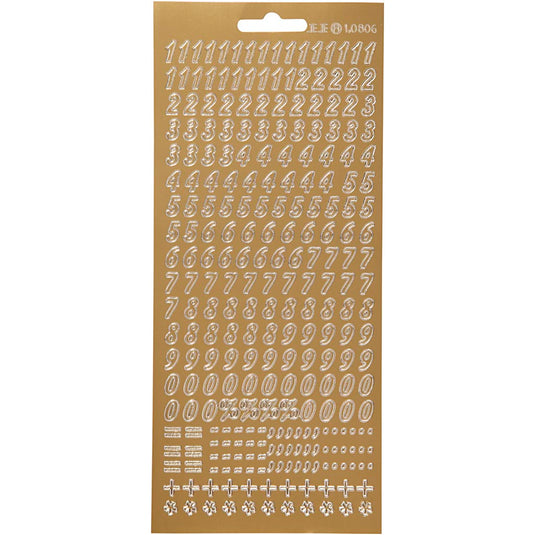 Stickers, cijfers, vel 10x23 cm, goud, 1 vel