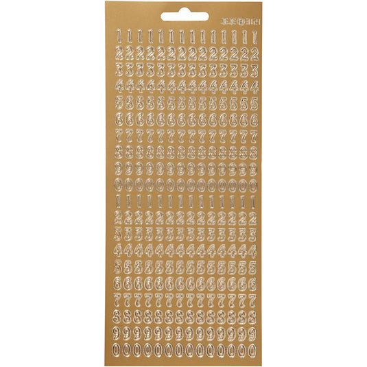 Stickers, cijfers, vel 10x23 cm, goud, 1 vel