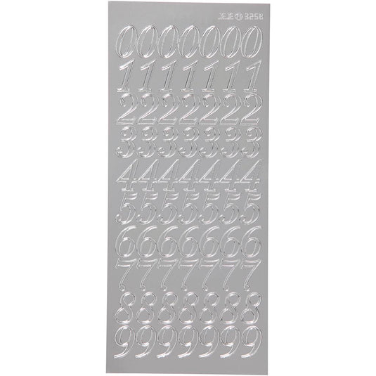 Stickers, cijfers, vel 10x23 cm, zilver, 1 vel