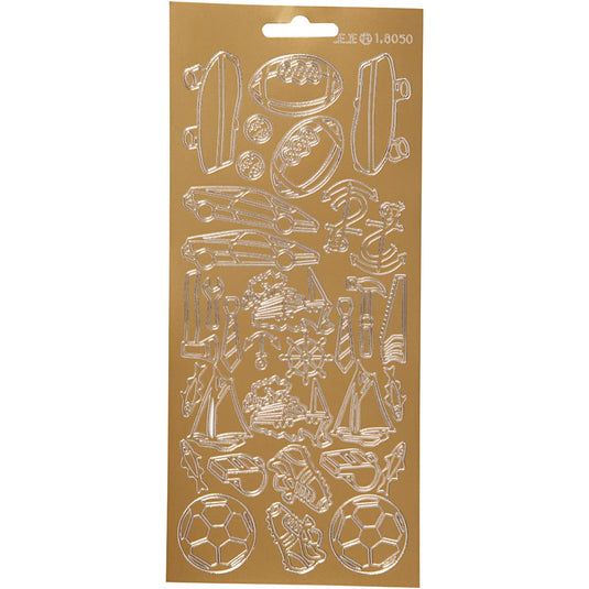 Stickers, sport, vel 10x23 cm, goud, 1 vel