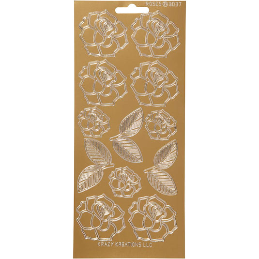 Stickers, rozen, vel 10x23 cm, goud, 1 vel