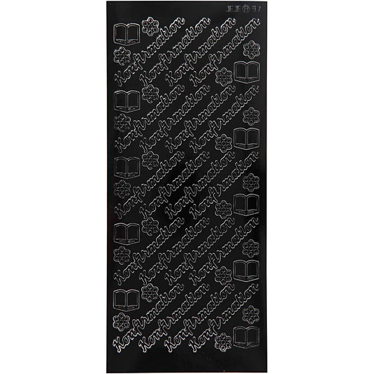 Stickers, konfirmation, vel 10x23 cm, zwart, 1 vel