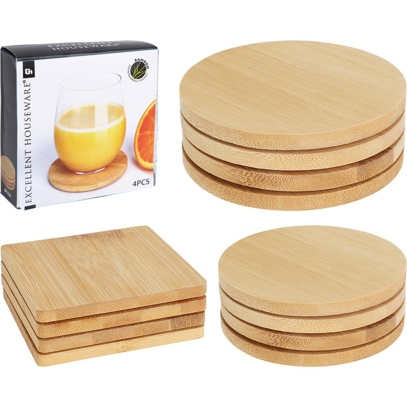 Load image into Gallery viewer, Excellent houseware housware ronde bamboe onderzetters 6.5 cm 4 stuks
