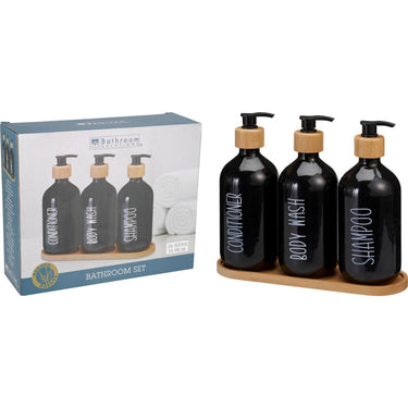 Bathroom solutions badkamer set van 3 kunststof flessen 500ml op plateau