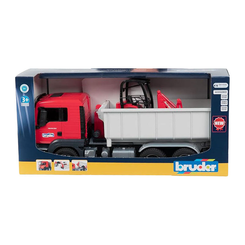 Load image into Gallery viewer, Bruder , miniatuurauto van de man tgs vrachtwagen met container, rood
