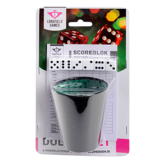 Longfield dobbelset beker+ 6 dobbelstenen